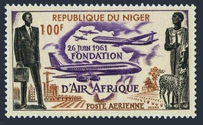 Niger C22,Mnh.michel 23. Aérien Afrique 1962.Modern,Ancient Africa.plane Carte