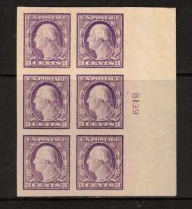 USA #483 Extra Fine Mint Lightly Hinged Plate Block Of Six 
