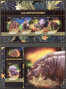 Djibouti 2016 Animals Hippopotamus Sheet + S/S MNH