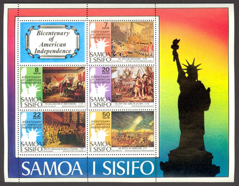 SAMOA 1976 US BICENTENNIAL Souvenir Sheet Statue of Liberty Sc 432a MNH