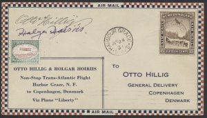 1931 Newfoundland Hillig & Hoiriis Flight Harbor Grace to Denmark Pilot Signed