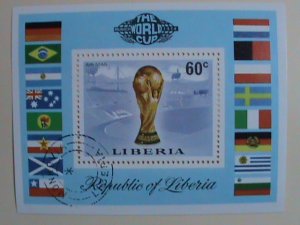 ​LIBERIA STAMP:-1974- THE WORLD CUP SOCCER :CTO-NH- SOUVENIR SHEET