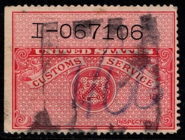 1930's US Customs Inspected Baggage Stamp Red Type 11A Perf 11 Used