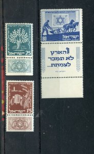 ISRAEL SCOTT #48/50 KKL TAB SET II  MINT LIGHT HINGED FULL ORIGINAL GUM 