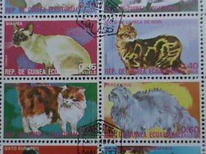 GUINEA EQUATORIAL-1974- COLORFUL BEAUTIFUL LOVELY  CATS CTO SHEET- VERY FINE