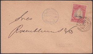 SALVADOR 1907 2c envelope cut square used on cover with fancy cancel.......a2532