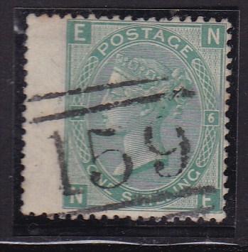 Great Britain 1867 QV 1sh green Plate 6 Wing Margin   VF/used