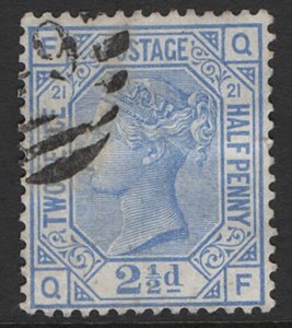 GB 1880 2½d blue plate 21 very fine used sg157 cat £45