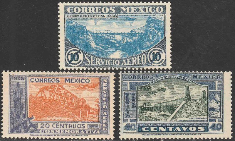 MEXICO C77-C79, OPENING OF THE NUEVO LAREDO HIGHWAY. CPLT. SET UNUSED H OG. VF.