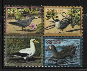 MARSHALL ISLANDS, 603, MNH, BLOCK OF 4, BIRDS