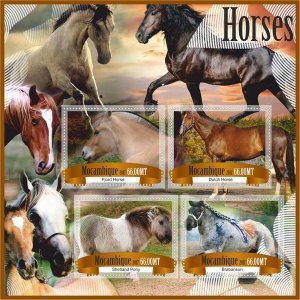 Stamps. Fauna Horses 2017 year 1+1 sheets  perf Mozambique NEW