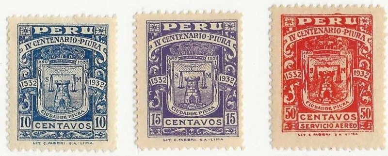 Peru Sc #300-1, C3  set of 3 OG/MH  VF
