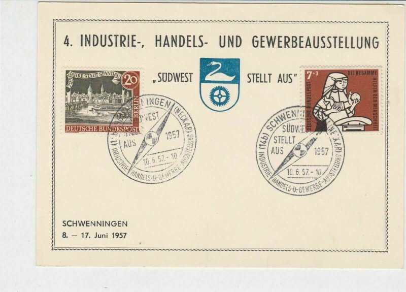 Berlin 1957 Schwenningen Slogan Cancel Trade & Industry Stamps Card Ref 26099