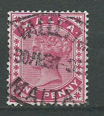 Malta SG 21 VFU  Valleta Cancel   perf 14 - Rose