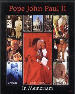 Grenada 2005 Pope John Paull II - In Memoriam perf sheetl...