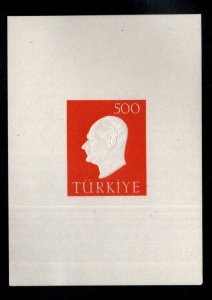 TURKEY Scott 1472a MNH** Embossed Kemal Ataturk mini souvenir sheet fresh.