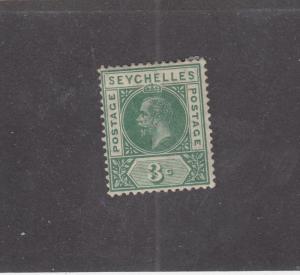 SEYCHELLES (MK2674)  #64  VF-MH   3c   KING GEORGE V  GREEN