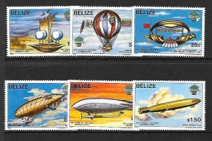 BELIZE Sc 672-77 NH issue of 1983 - TRANSPORTATION - ZEPPS/BALLOONS