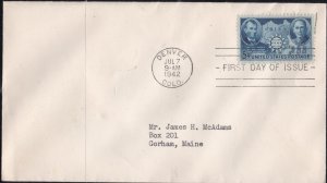 1942 United States FDC Abe Lincoln & Sun Yat-Sen SC906