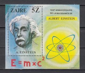 Zaire, Scott cat. 959. Albert Einstein s/sheet. Atom in design.