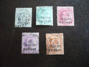 Stamps - India Gwalior - Scott# 35-38,40 - Used Part Set of 5 Stamps