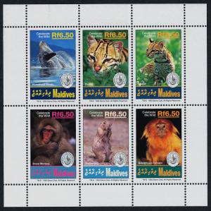 Maldives 1957 MNH Animals, Sierra Club, Whale, Monkey, Ocelot