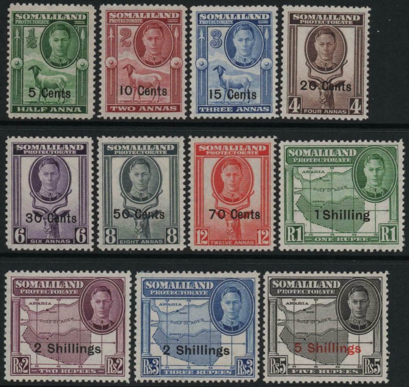 SOMALILAND-1951 Set to 5/- on 5r Sg 125-135 LIGHTLY MOUNTED MINT V39037