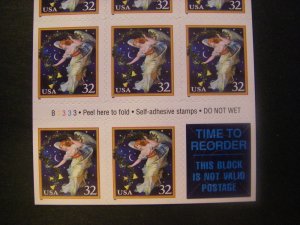 Scott 3012a, 32c Midnight Angel, Booklet pane of 20, #B3333, MNH Beauty