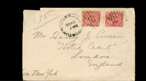 1905 BRIDGETOWN DOUBLE split ring N. S. Edward cover to England rough Canada