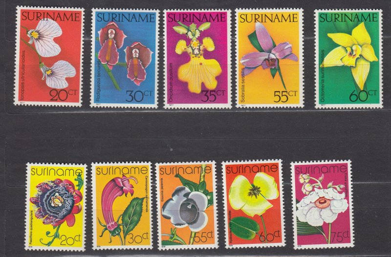 J39818, JL Stamps 1977-8 surinam sets mnh #460-4, 484-8 flowers