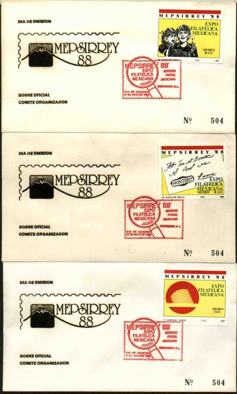 MEXICO 1545-1547, FDC Mepsirrey88 MEPSI Official cachetted set of 3. F-VF.