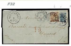 SWEDEN CLASSIC Cover 1871 30o Brown *Sundsvall* Destination FRANCE {samwells}F32