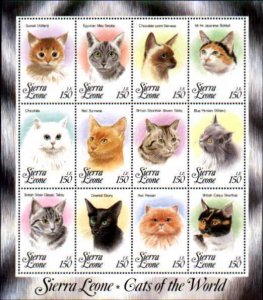 Cats by Sierra Leone MNH Sheet of 12 Sc 1643