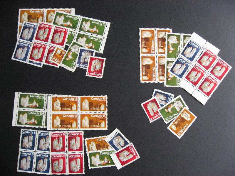 Canada Christmas Sc 606-9 U Reg,Winnipeg,Ottawa tags, singles,blocks ex Bileski