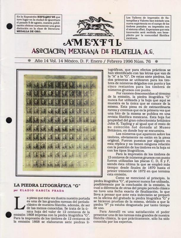 G)1996 MEXICO, AMEXFIL MAGAZINE, SPECIALIZED IN MEXICAN STAM