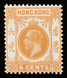 Hong Kong 1912 KGV 6c yellow-orange superb MNH. SG 103. Sc 112.