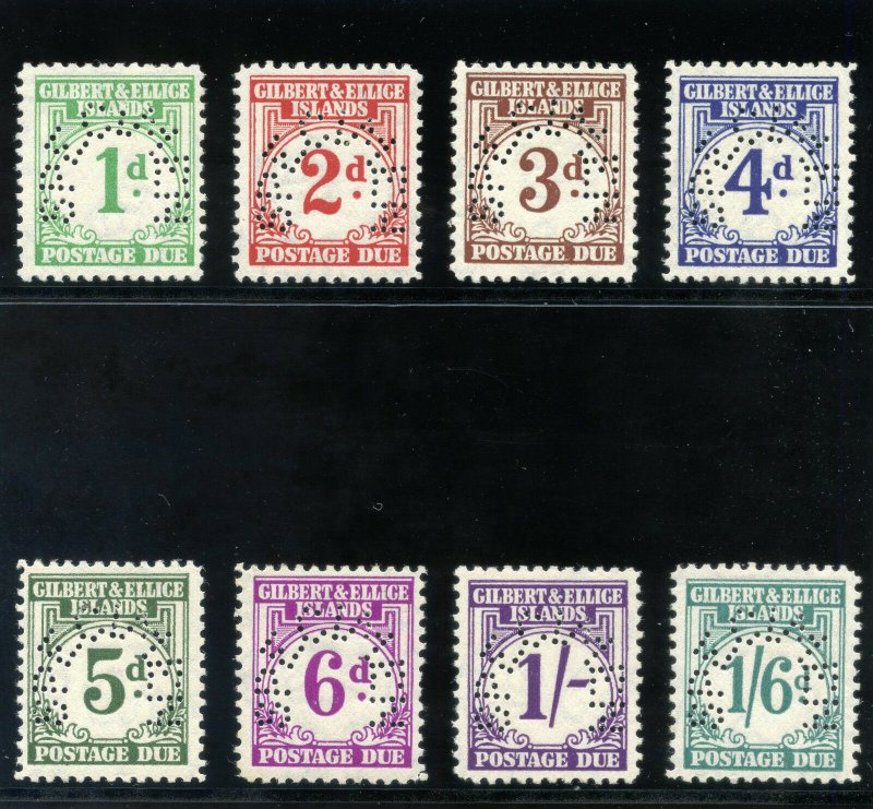 Gilbert & Ellice Is 1940 KGVI SPECIMEN Postage Due set complete MLH. SG D1s-D8s.