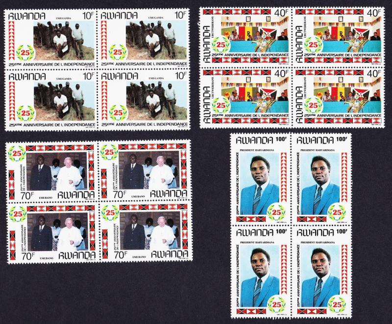 Rwanda 25th Anniversary of Independence 4v Blocks of 4 SG#1293-1296 SC#1283-1286