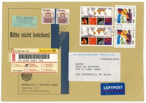 Germany to USA Deutsche Post Registered Airmail Priority Cover Customs Label  