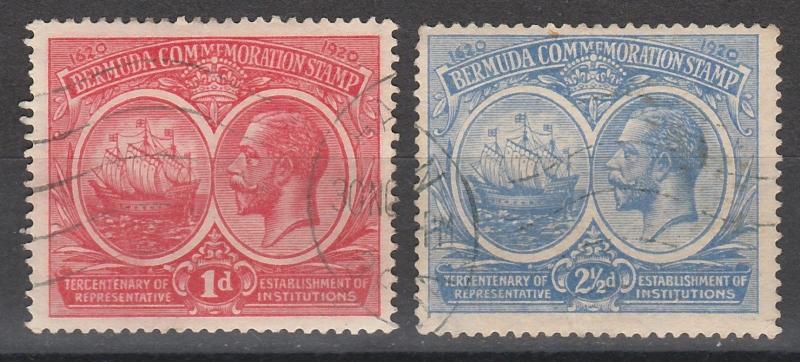 BERMUDA 1920 KGV 300TH ANNIVERSARY 1D AND 21/2D USED 