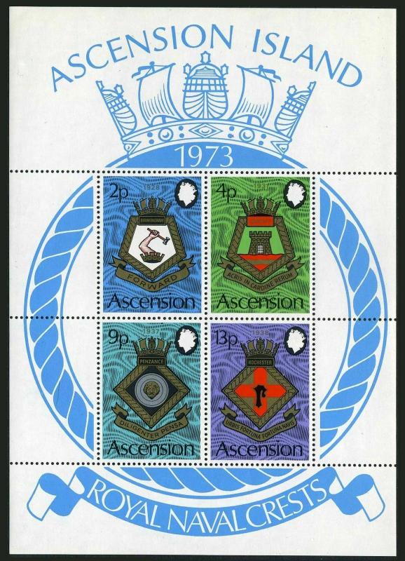 Ascension 166-169,169a,MNH.Michel 166-169,Bl.6. Royal Naval Crests 1972.