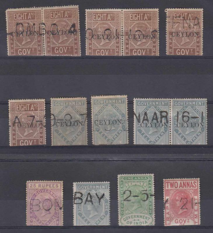 BC CEYLON 1881-1904 TELEGRAPH Yvert TT3 & 4 PAIRS+++ FOUR INDIA TELEGRAPHS €125+