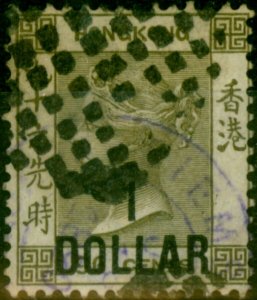 Hong Kong 1885 $1 on 96c Grey-Olive SG42 Good Used with Chop 