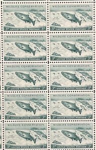 1079    Wildlife—-King Salmon  MNH 3 cent sheet of 50   1956