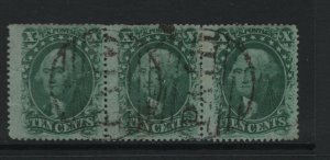 USA #35 Very Fine Used Strip Of Three With Ideal PAID Cancels 