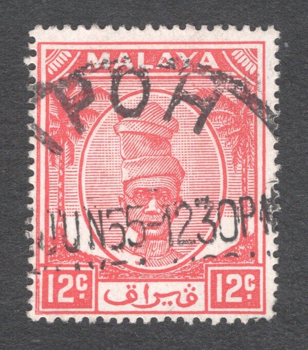 Malaya - Perak, Scott #122  F/VF, Used, 12 cent red rose,  CV $5.00 .... 4990091