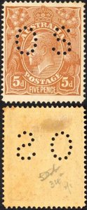 Australia SGO42 5d wmk 5 Line Perf 14.5 M/M (toned gum) Perf OS Cat 120 pounds