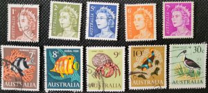 Australia, 1966-67, QE II & marine life, 10 issues, used, SCV$3.50