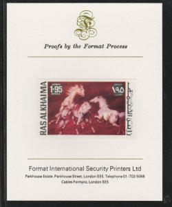 RAS AL KHAIMA 1972 HORSES  imperf on FORMAT INT PROOF CARD