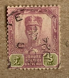 Malaya Johore 1921 5c Sultan Ibrahim, used. Scott 107, CV $0.25. SG 109